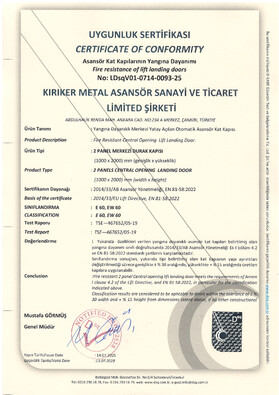 E 60, EW 60 Durak Kapısı Yangın Sertifikası