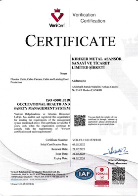 ISO 45001:2018 İş Sağlığı ve Güvenliği Yönetim Sistemi Sertifikası