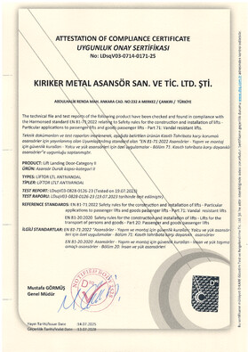 Uygunluk Onay Sertifikası – LDsqV03-0714-0171-25